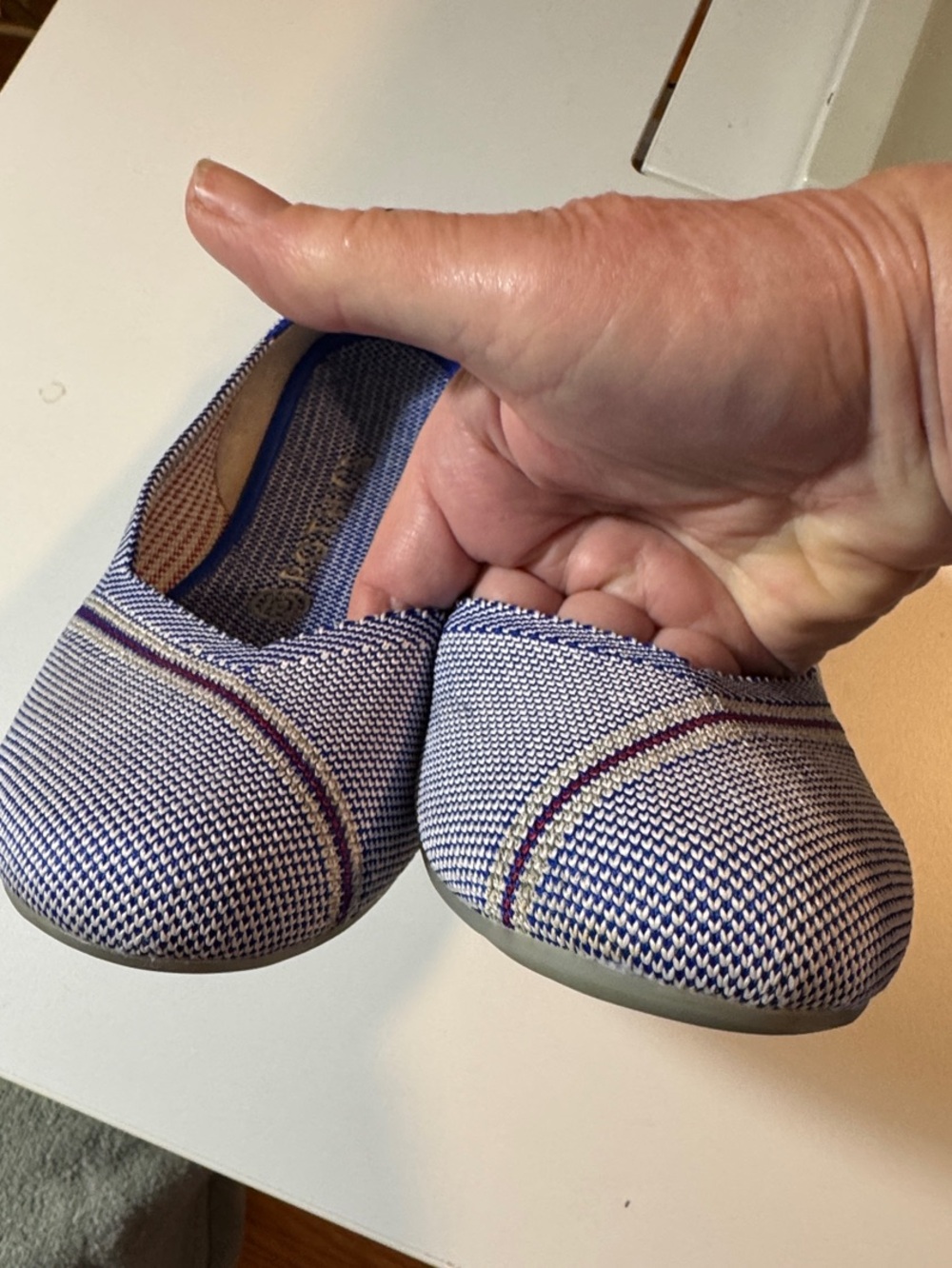 Rothy's Blue Knit Flats, retired style with Reflective Red Stripe, EUC, size 9 - Picture 4 of 10